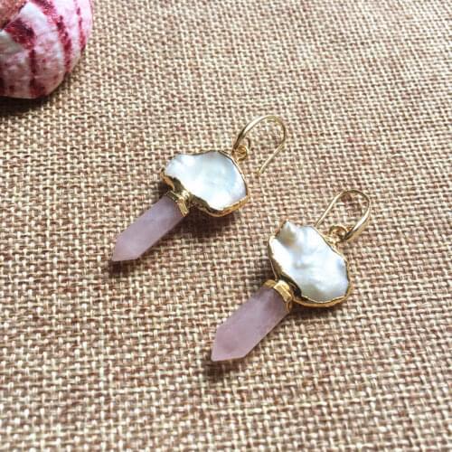 FUWO Female Elegant Freshwater Pearl Dangle Earrings With Gold Trimmed Genuine Natural Quartz Earrings For Women ER545