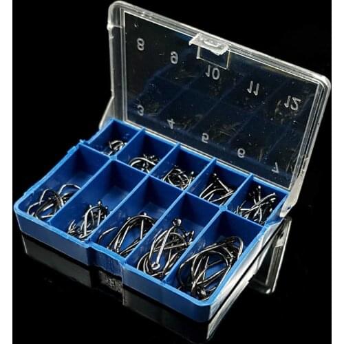 100Pcs/lot fishing hooks High carbon steel Black Bait Holder Fish Hook Set High quality barbed fishing hooks stainless steel