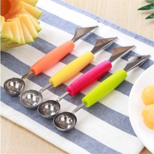 2 in 1 stainless steel melon baller kitchen cut watermelon carving knife double side fruit digging spoon ice cream platter spoon