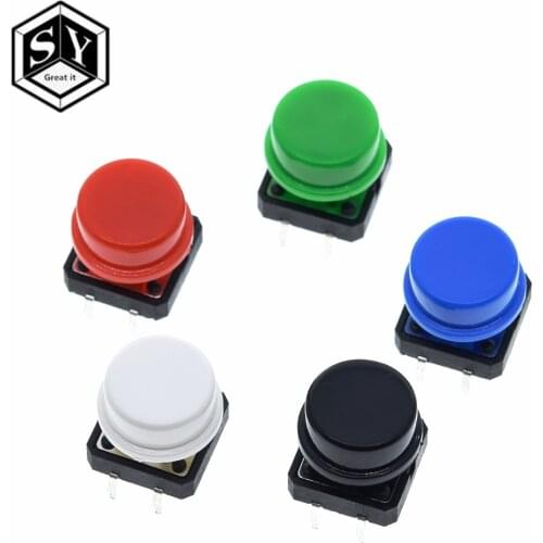 25PCS Tactile Push Button Switch Momentary 12*12*7.3MM Micro switch button + 25PCS Tact Cap(5 colors) for Arduino Switch