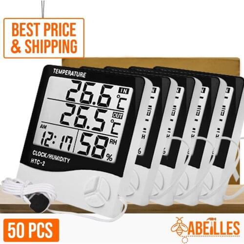 50PCS HTC-2 Digital indoor and external Temperature and Humidity Time Clock Alarm