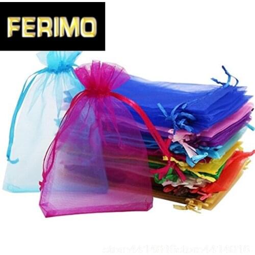 50pcs Drawable Sieraden Verpakking Organza Zakjes7x9 9x12 10x15 11x16 13x18 15x20 17x23CM Bruiloft Sieraden Bag Gift & Zakjes 55