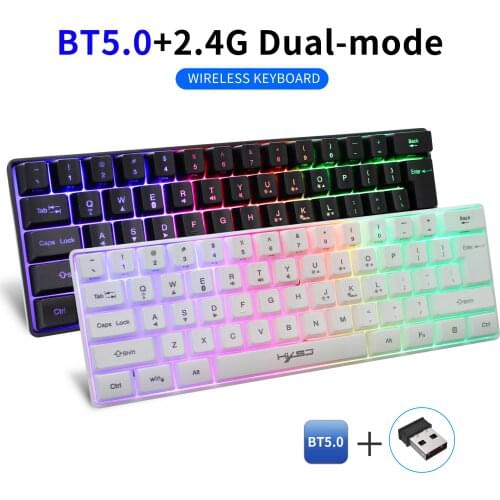61 Keys Wireless Bluetooth 5.0 2.4G Keyboard Gaming Rechargeable Keyboard Adjustable RGB Backlit for PC Phones Tablets Desktop