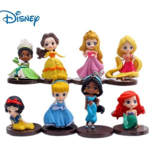 8pcs/lot Disney Q Posket Princess Dolls Tangle Rapunzel Snow White Action Figure Model Toys Cake Topper Car Decoration Kid Gifts