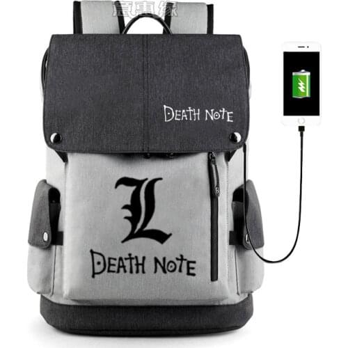 Anime Death Note backpack Yagami Light bags shudent schoolbag USB cable travelling bag