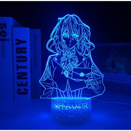Violet Evergarden Anime Acrylic 3D LED White Base Lamp for Bedroom Decor Room Nightlight Child Birthday Gift Manga 3D Light