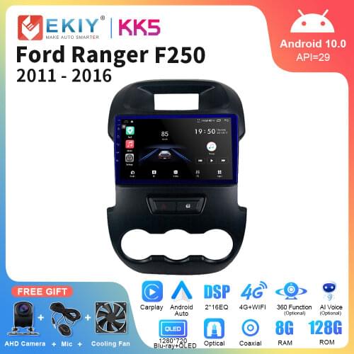 EKIY 9" QLED 1280*720 Android 10 Car Radio For Ford Ranger 2011-2014 Stereo Multimedia Video Player GPS Navigation No DVD 2 Din