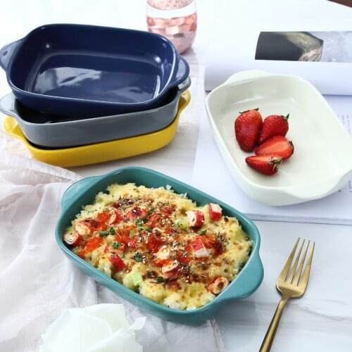 Binaural Ceramic Baking Dish Microwave Oven Baking For Cheese Baking Tray Creative Rectangular Dish