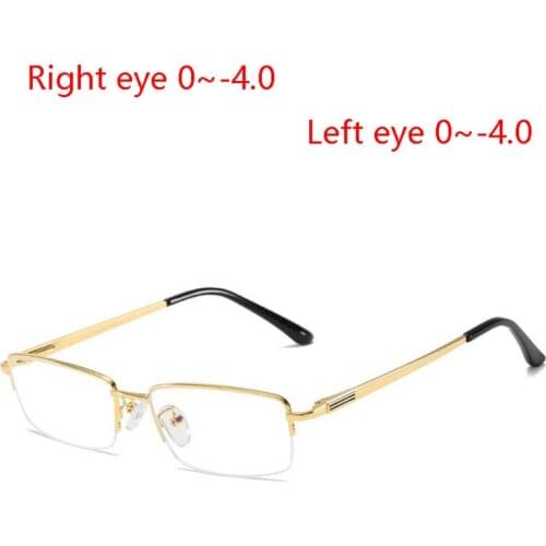Business Half Frame Prescription Glasses Men Fashion1.56 Aspherical Lens Metal Men Finished Myopia Glasses 0 -0.5 -0.75 To -4.0