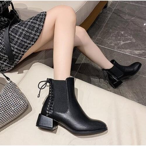 Chelsea Boots Thick Heel White Autumn And Winter Plus Velvet Short Boots Fashion Trend Temperament Thick Heel Nude Boots Women