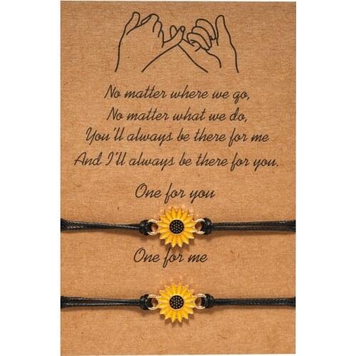 Handmade Small Daisy Flower Praying Hand Pendant Bracelet Best Frineds Weaving Rope Chain Bracelet For Friend Lover Best Gift