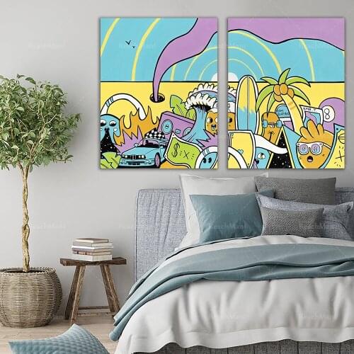Graffiti pop art prints, home decoration cartoon modern art, contemporary summer wall art, living room street art style art post