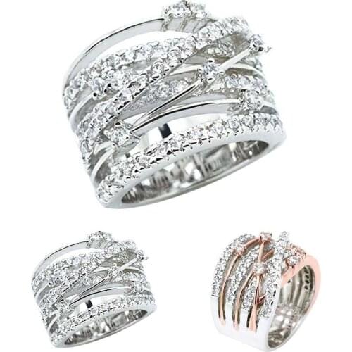 Fashion Female Ring Rhinestone Inlaid Crossover Wide Band Finger Rings for Women 2021 Wedding Jewelry Xmas Gift Wholesale