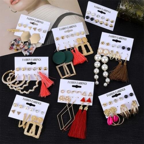 FNIO Women Earrings Set Gold Metal Acrylic Tassel Earrings 2020 Earings Fashion Jewelry Bohemian Leopard Crystal Pearl Ear Rings