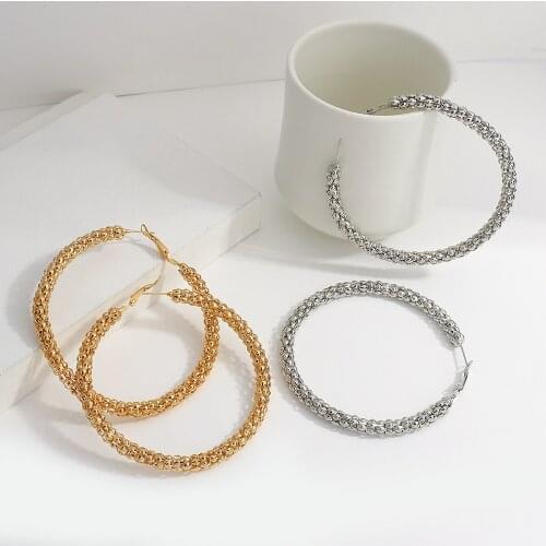 Lifefontier Exaggerated Hip Hop Big Hoop Earring for Women Fashion Gold Color Shiny Corn Round Circle Earrings Statement Jewelry