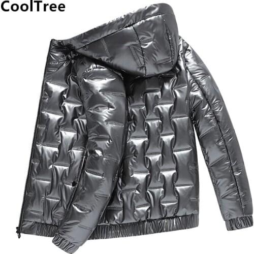 CoolTree Men Down Cotton Jackets Autumn Winter Shiny solid color Thick Warm Hooded Coats Male Slim Windproof Outerwear Parkas