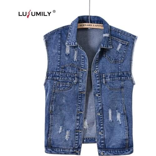 Lusumily Women Denim Waistcoat Vest Female Casual Sleeveless Cowboy Outwear Loose Sleeveless Jacket Student Vest Top For Autumn