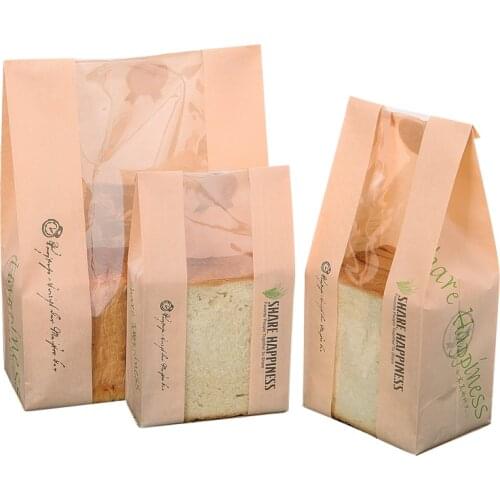 20 Pcs Bread Bag With Window Kraft Bag Paper Food Packaging White Baking Toast Bakery Bread Bags Sticker DIY Baking 31x21x9cm