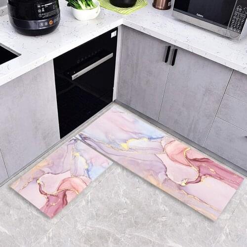 Marble Pattern Long Kitchen Mat Living Room Floor Mat Home Entrance Doormat Tapete Absorbent Red Purple Non-slip Kitchen Rug