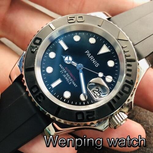 41mm Parnis Mens Top Mechanical Watch Black Dial Sapphire Glass Luminous Marks Luxury Brand Automatic Movement mens Watch