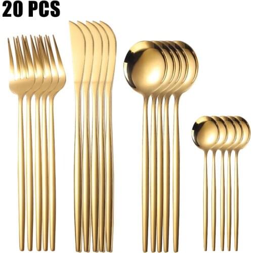 Gold Cutlery Set 20Pcs/6Set Tableware Sets Of Dishes Knifes Spoons Forks Set Stainless Steel Cutlery Dinnerware Spoon Set