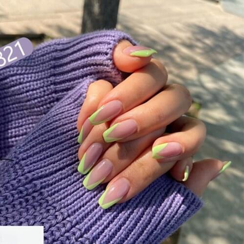 24pcs/Set Simple French False Nails Square Pre-Design Full Cover Artificial Nail Art Tips Beauty Nail Accessories False Nails