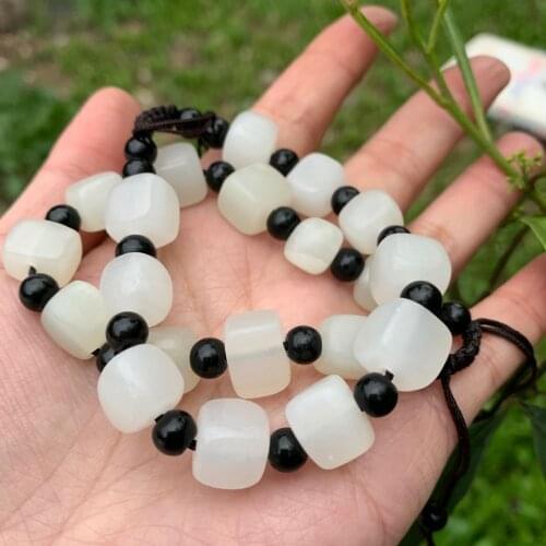 Genuine Natural White Jade Bracelet Women Jades Stone Beads Beaded Adjustable Bracelet Jewelry Girls Accessories Jewellery Gifts
