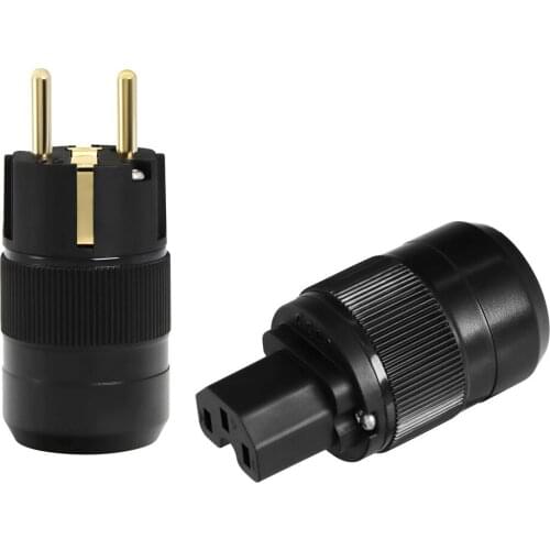 New 1pair High End 24K Gold Plated Schuko AC power connector+IEC power connector