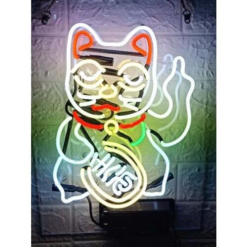 2021 New star Neon Sign Chinese Cat lucky glass Tube Beer home Lamp resterant light advertise custom DESIGN Impact Attract light