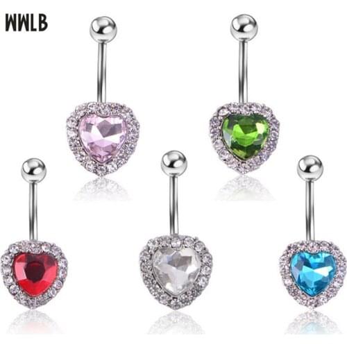 New Heart Shaped Zircon Navel Piercing Rings Women Sexy Belly Button Rings Medical Stainless Steel piercing nombril Body Jewelry
