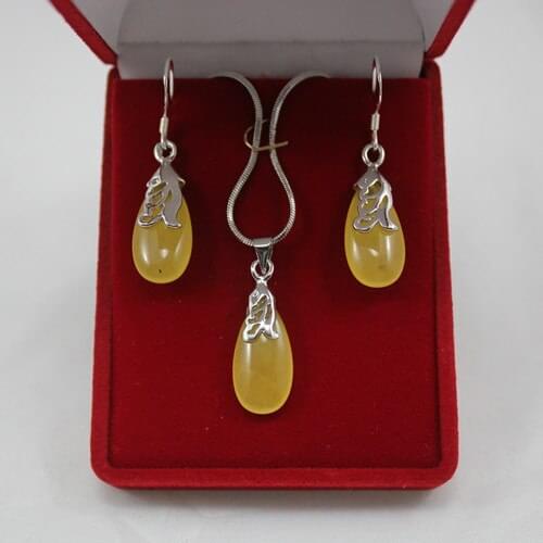 Wholesale ladys lovely yellow silver plated waterdrop pendant & earring jewelry