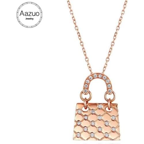 Aazuo Real 18K Rose Gold Real Diamond IJ SI 0.077ct Fashion Bag Pendent Necklace gifted for Women Engagement Wedding Chain Au750
