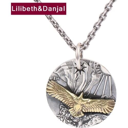 Flying Eagle Round Card Necklace Pendant Pure 925 Sterling Silver Fine Jewelry Gifts For Women Men 2021 Collares Para Mujer P21
