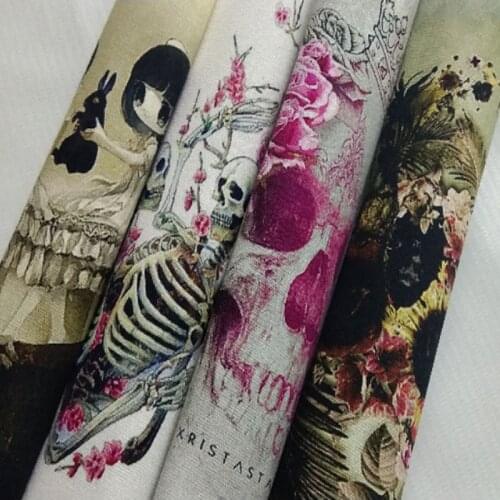 Punk Cool Halloween Zaka Pretty Flower Skull Skeleton Printed Cotton Canvas Fabric telas Patchwork tissu for sewing bag Cushions