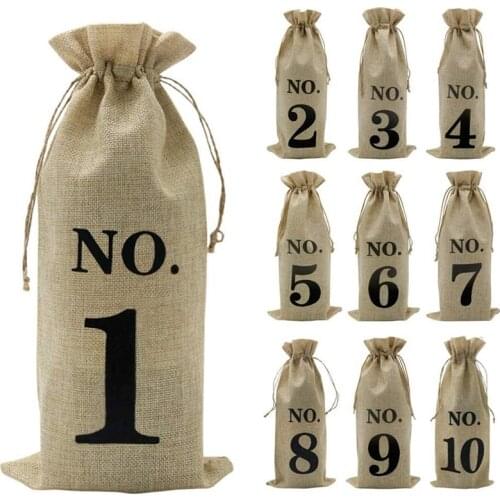 Practical 10Pcs Jute Wine Bags, 14 x 6 1/4 Inches Hessian Numbered Wine Bottle Gift Bags with Drawstring for Blind Wine Tasting