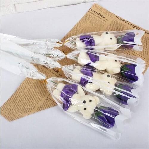 Reative Scented Flower Soap Roses With Cute Teddy Bear Valentines Day Christmas Gift Colorful Rose Flower Bear Soap