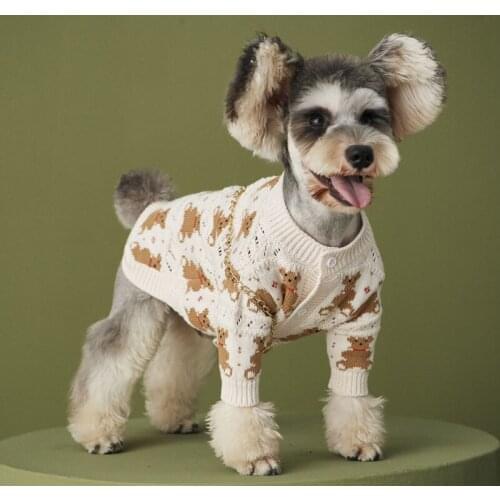 Cute Bear Print Dog Sweater for Small Medium Dogs Winter Yorkie Clothes Kawaii Schnauzer Cardigan Sweaters Chihuahua Clothing