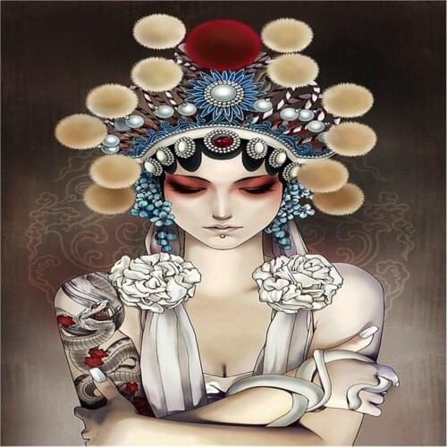 Retro Chinese opera facial makeup print Silk Scarf Ladies Luxury satin 70*70cm Square scarf Womens Bandana Fashion Headscarf