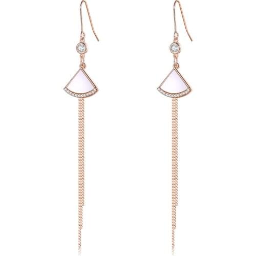 SILVERHOO 925 Sterling Silver Gold Color Tassel Drop Earring Geometry Fan Shaped Shell Earrings Dangle For Women Silver Jewelry