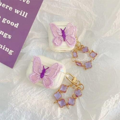Cute Butterfly With Key Ring Headset Cover For Airpods 1 2 Case TPU Headphone Earphone Case For Airpods Pro
