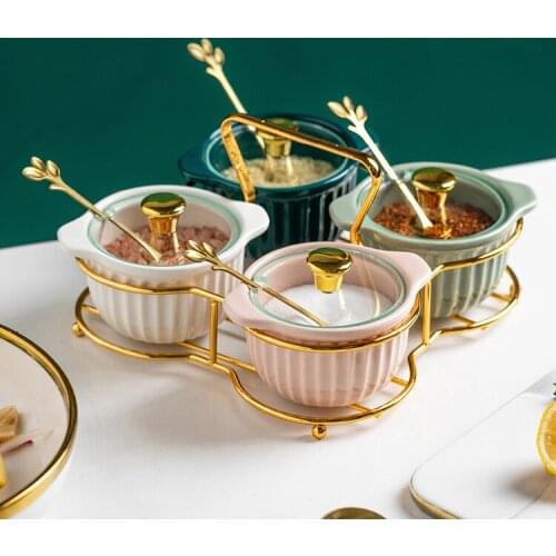 Nordic spice jars 4pcs set ceramic seasoning box kitchen salt and pepper shaker spice organizer rack seasoning organizer
