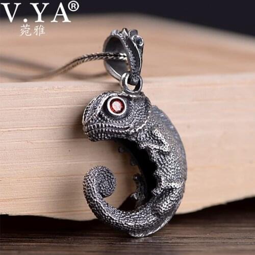 V.YA 925 Silver lizard Pendant Thai Silver Animal Chain Pendnat Pure S925 Thai Silver Men Pendants for Women Jewelry