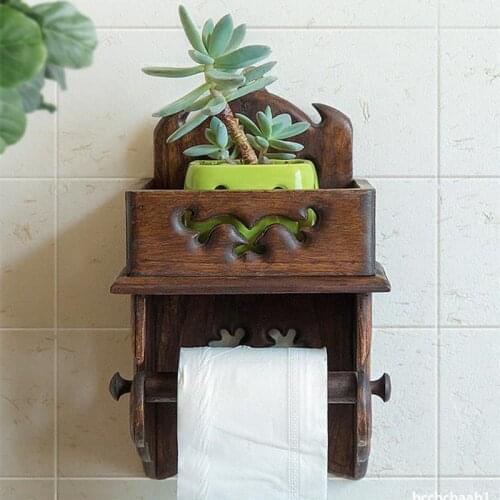 Vintage Wood Paper Towel Rack Toilet Rack Tissue Box Bathroom Roll Holder Toilet Paper Holder Free of Punching Storage Rack
