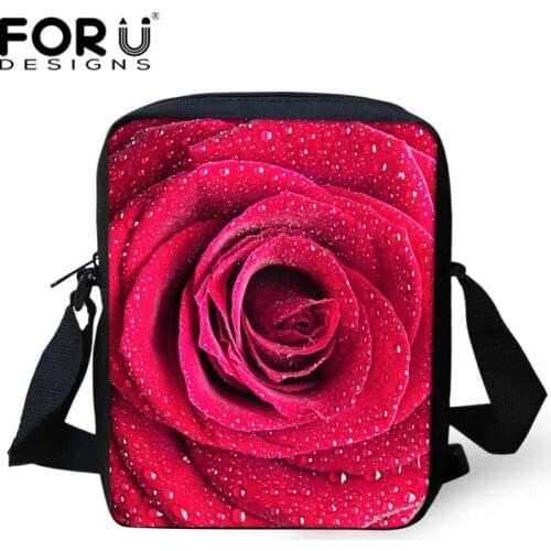 FORUDESIGNS Red Flower Printing Messenger Bag for Women Casual Mini Crossbody Bag Shoulder Bag High Small Lady Girls Obliqu Bag