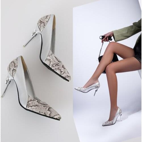 Spring New Snake Printed Leather Women High Heels Sexy Ladies Pointed Toe Stiletto Pumps Woman Heeled Party Shoes Female sapato