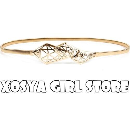 Women Punk Full Metal Mirror skinny Waist Belt 2019 Metallic Gold Plate 3cm Wide Chains Lady ceinture sashes for dresses RT87