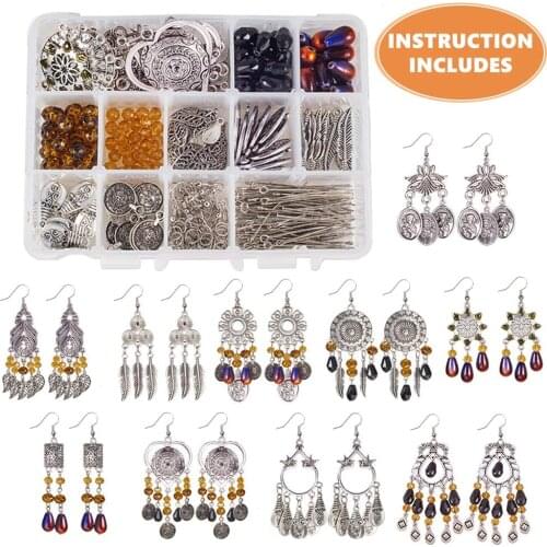 10 Pairs Of Bohemian Pendant Earrings Making Starter Kit-Connector Various Bead Ring Jewelry Supply