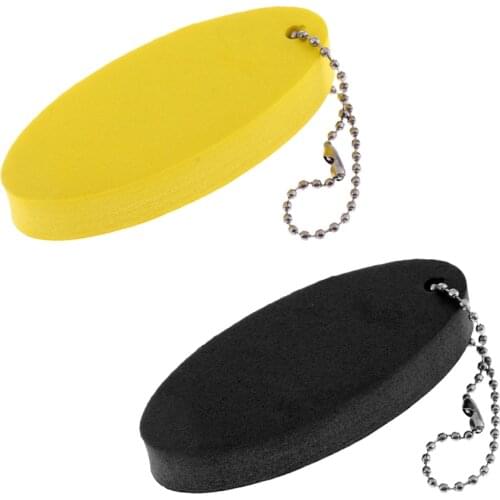 2pcs/set Oval Shaped EVA Foam Boat Floating Key Ring Metal Beads Keychain Black & Yellow 80 x 35mm
