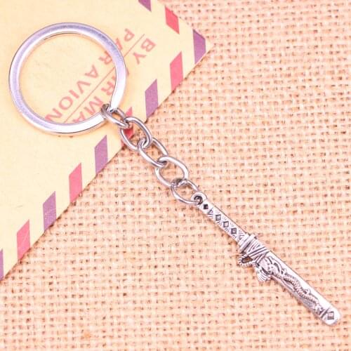 20pcs New Fashion Keychain 44*8 mm samurai sword in sheath Pendants DIY Men Jewelry Car Key Chain Ring Holder Souvenir For Gift