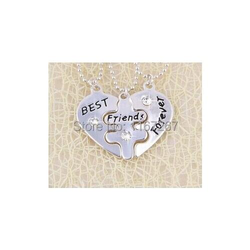 2014New style broken heart 3 parts pendant necklace Best Friends Forever Letters Necklace best friend necklaceWholesale Jewelry